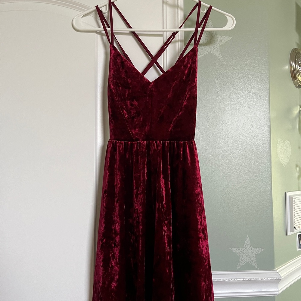 small forever 21 burgundy suede slip mini dress, strappy back